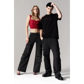 KOTON, Blugi cargo cu talie inalta, Negru stins, W25-L32
