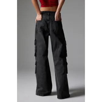 KOTON, Blugi cargo cu talie inalta, Negru stins, W25-L32
