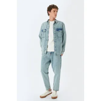KOTON, Blugi conici cu talie medie, Albastru deschis, W28-L32