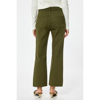 KOTON, Blugi crop cu terminatie franjurata, Verde masliniu, 34