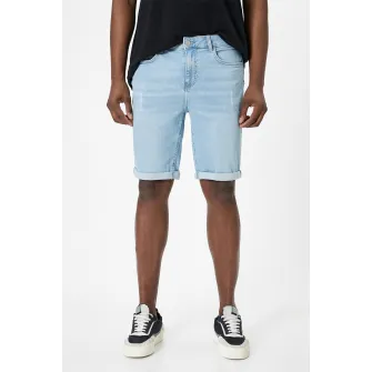 KOTON, Blugi scurti slim fit, Albastru deschis, 36