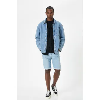 KOTON, Blugi scurti slim fit, Albastru deschis, 36