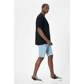 KOTON, Blugi scurti slim fit, Albastru deschis, 36