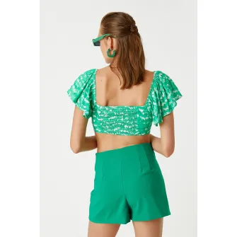 KOTON, Bluza crop cu imprimeu grafic, Verde, Alb, 40