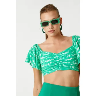 KOTON, Bluza crop cu imprimeu grafic, Verde, Alb, 42