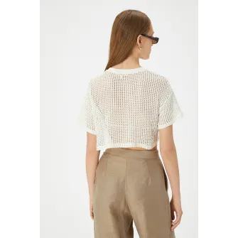 KOTON, Bluza crop semitransparenta cu maneci cazute, Transparent, Alb, XL