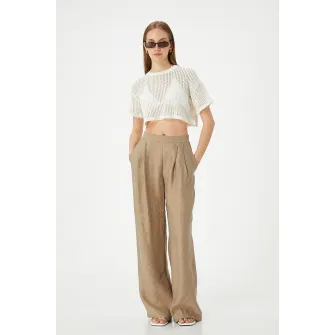 KOTON, Bluza crop semitransparenta cu maneci cazute, Transparent, Alb, XL