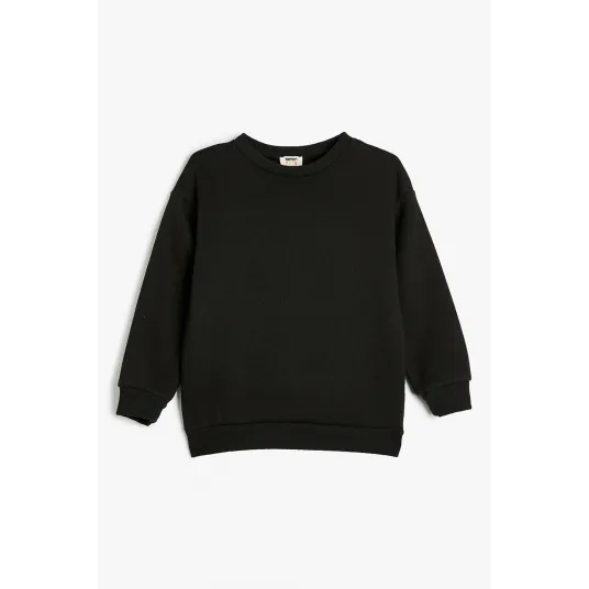 KOTON, Bluza de trening cu decolteu la baza gatului si model uni, Negru, 134-140 CM