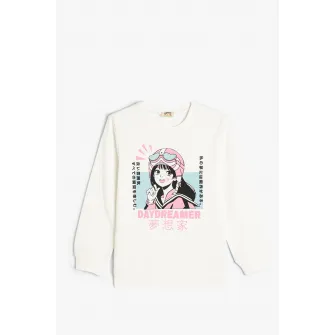 KOTON, Bluza de trening cu imprimeu cu desene, Alb, Roz, 110-116 CM