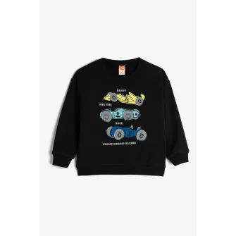 KOTON, Bluza de trening cu imprimeu si decolteu la baza gatului, Negru, 74-80 CM