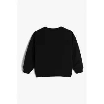 KOTON, Bluza de trening cu imprimeu si decolteu la baza gatului, Negru, 74-80 CM