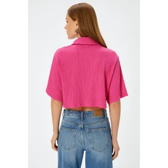 KOTON, Camasa crop cu buzunar aplicat pe piept, Fucsia, L