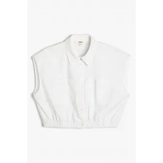 KOTON, Camasa crop de bumbac fara maneci, Alb, 44
