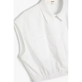 KOTON, Camasa crop de bumbac fara maneci, Alb, 44