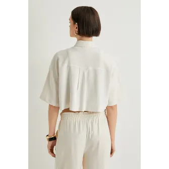 KOTON, Camasa crop lejera, Alb murdar, 44