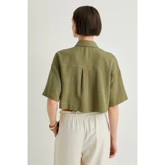KOTON, Camasa crop lejera, Kaki, 40