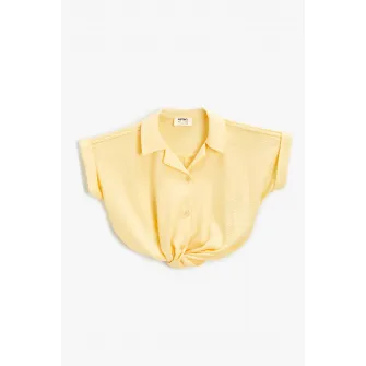 KOTON, Camasa crop uni cu revere decupate, Galben, 110-116 CM