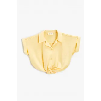 KOTON, Camasa crop uni cu revere decupate, Galben, 116-122 CM