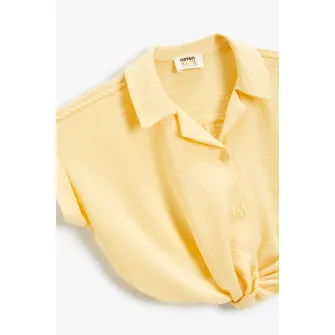 KOTON, Camasa crop uni cu revere decupate, Galben, 116-122 CM