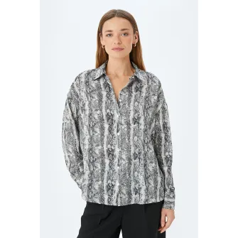 KOTON, Camasa lejera cu animal print, Negru, Crem, 36