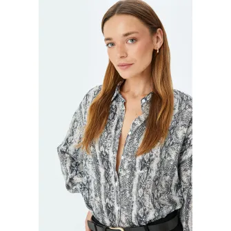 KOTON, Camasa lejera cu animal print, Negru, Crem, 36