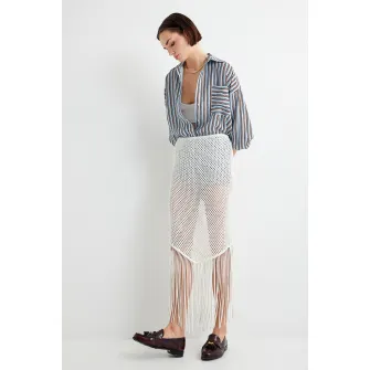 KOTON, Fusta midi cu perforatii, Alb, XL