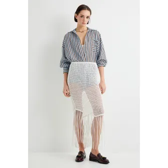 KOTON, Fusta midi cu perforatii, Alb, XL