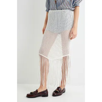 KOTON, Fusta midi cu perforatii, Alb, XL