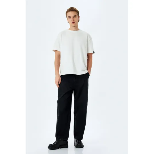 KOTON, Pantaloni cu croiala ampla si aspect decolorat, Negru, W28-L32