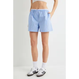 KOTON, Pantaloni scurti cu dungi si talie inalta, Albastru pastel, Alb, 34