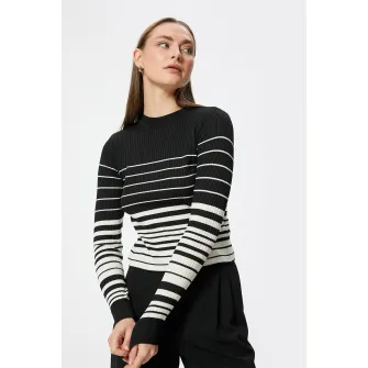 KOTON, Pulover striat cu dungi, Alb, Negru, M
