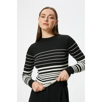 KOTON, Pulover striat cu dungi, Alb, Negru, M