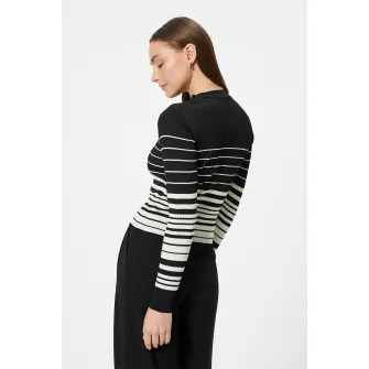 KOTON, Pulover striat cu dungi, Alb, Negru, M