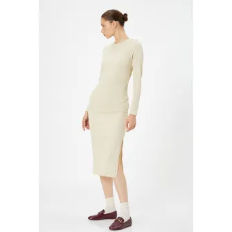 KOTON, Rochie midi striata cu slit lateral, Crem, XL