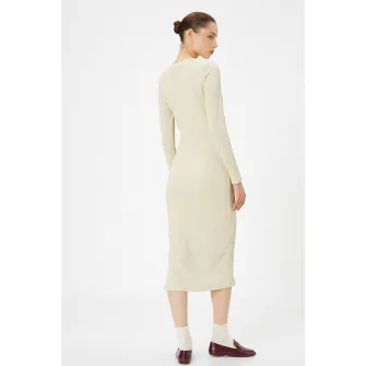 KOTON, Rochie midi striata cu slit lateral, Crem, XL