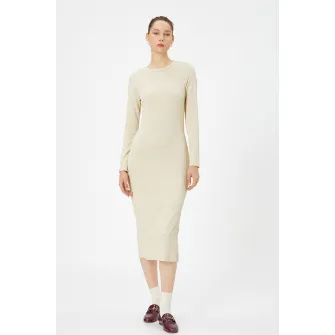 KOTON, Rochie midi striata cu slit lateral, Crem, XL