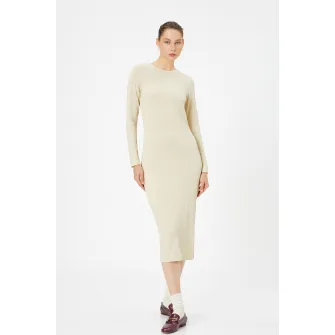 KOTON, Rochie midi striata cu slit lateral, Crem, XL