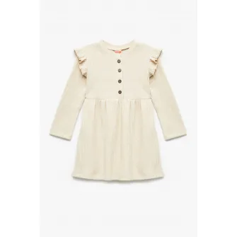 KOTON, Rochie striata cu garnituri cu volane, Bej, 86-92 CM