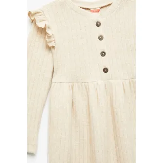 KOTON, Rochie striata cu garnituri cu volane, Bej, 86-92 CM