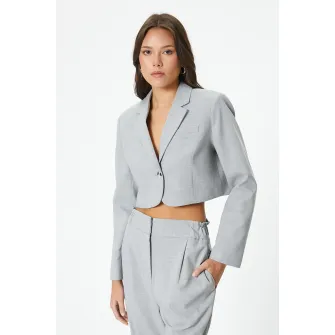 KOTON, Sacou crop cu buzunar pe piept, Gri melange, 40
