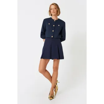 KOTON, Sacou crop cu decolteu la baza gatului, Auriu, Albastru inchis, 34