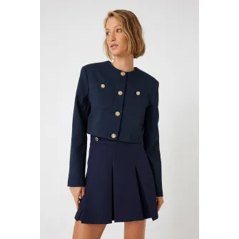 KOTON, Sacou crop cu decolteu la baza gatului, Auriu, Albastru inchis, 42