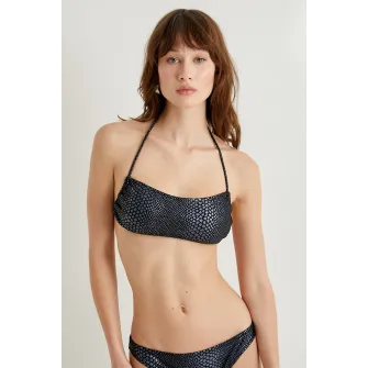 KOTON, Sutien de baie cu animal print, Negru, Albastru prafuit, 36