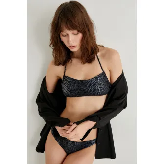 KOTON, Sutien de baie cu animal print, Negru, Albastru prafuit, 34