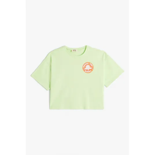KOTON, Tricou crop din bumbac cu imprimeu grafic pe partea din spate, Verde deschis, 110-116 CM