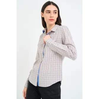KVL by KENVELO, Camasa cu maneci lungi si model in carouri, Alb, Albastru inchis, Bej deschis, S