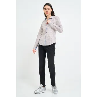 KVL by KENVELO, Camasa cu maneci lungi si model in carouri, Alb, Albastru inchis, Bej deschis, XS