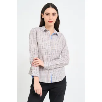 KVL by KENVELO, Camasa cu maneci lungi si model in carouri, Alb, Albastru inchis, Bej deschis, S