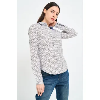 KVL by KENVELO, Camasa cu model si guler ascutit, Alb, Albastru ultramarin, Maro deschis, XS