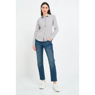 KVL by KENVELO, Camasa cu model si guler ascutit, Alb, Albastru ultramarin, Maro deschis, XS